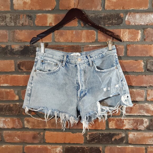 Agolde Parker Distressed Denim Cutoff Shorts in Freewheeling Summer Women's 27 - Picture 2 of 6